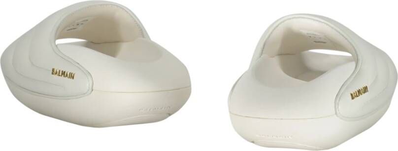 Balmain Gevoerde Leren Slides met Plateau White Dames