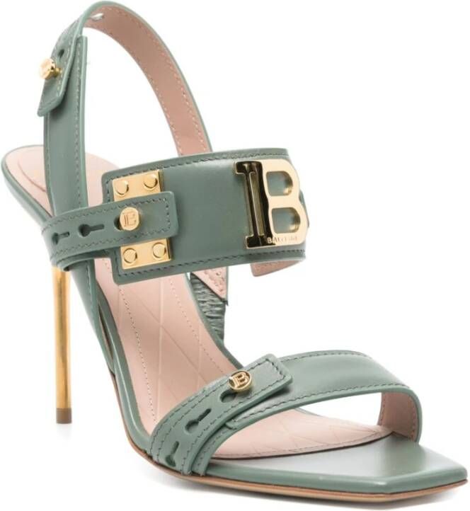 Balmain Groene leren sandalen met 2 banden Green Dames