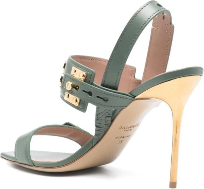 Balmain Groene leren sandalen met 2 banden Green Dames