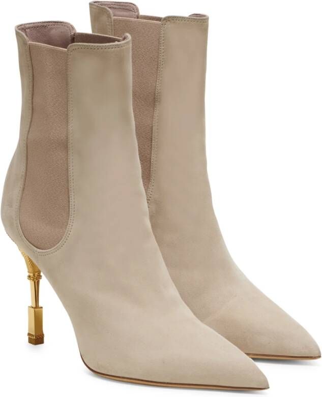 Balmain Moneta suede ankle boots with engraved heel Beige Dames