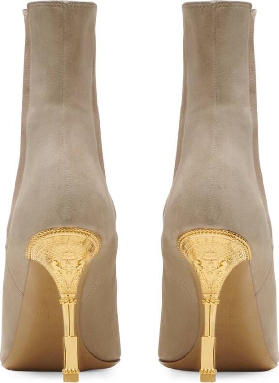 Balmain Moneta suede ankle boots with engraved heel Beige Dames