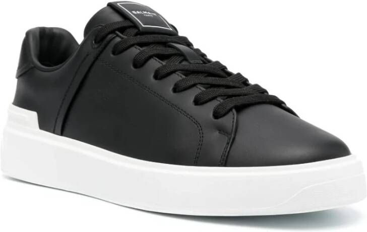 Balmain Lage Court Sneakers met Logo Patch Black Heren