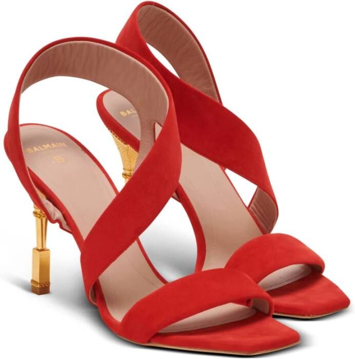 Balmain Moneta Suède Sandalen Red Dames