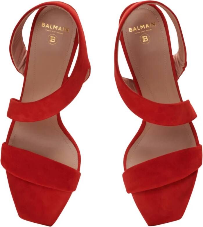 Balmain Moneta Suède Sandalen Red Dames