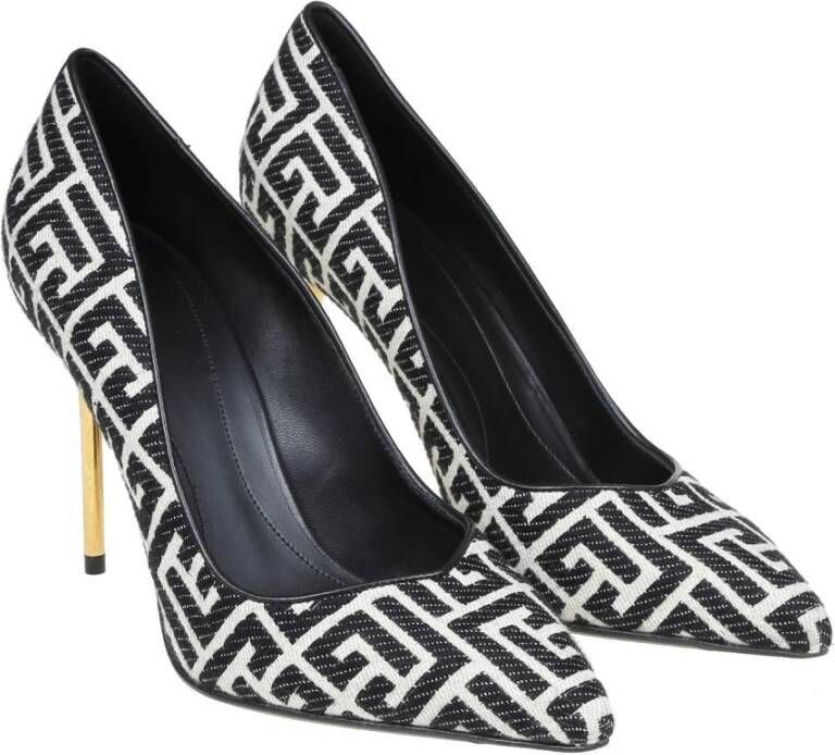 Balmain Monogram Stof Puntige Pumps Zwart Wit Black Dames