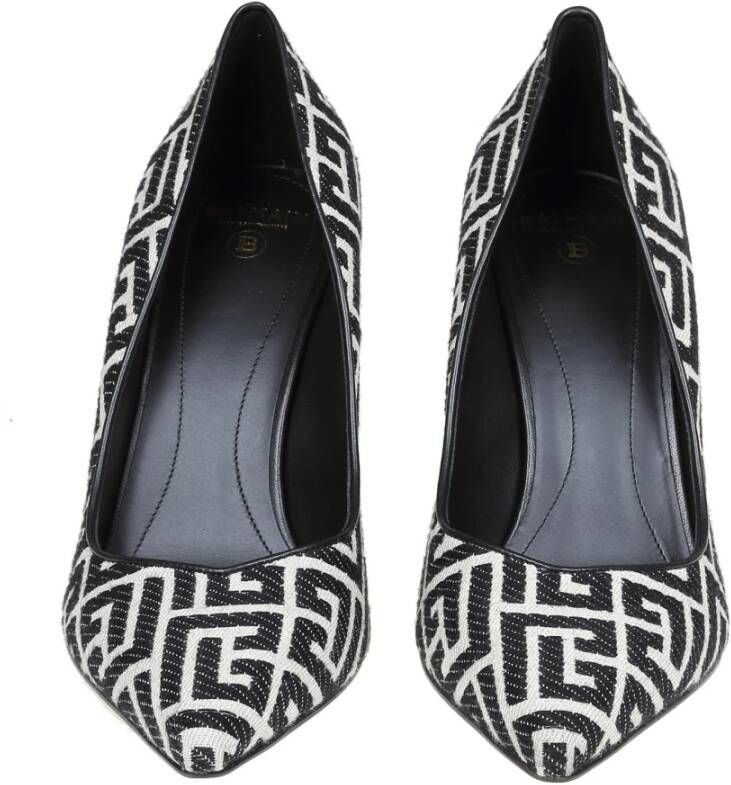 Balmain Monogram Stof Puntige Pumps Zwart Wit Black Dames