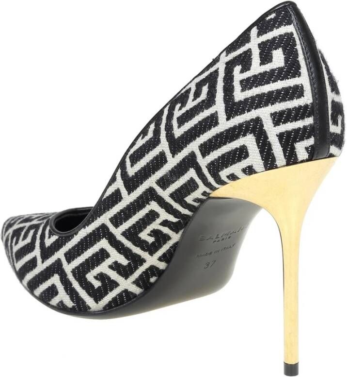 Balmain Monogram Stof Puntige Pumps Zwart Wit Black Dames