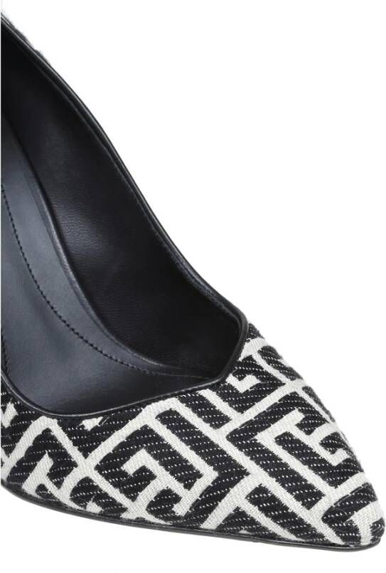 Balmain Monogram Stof Puntige Pumps Zwart Wit Black Dames