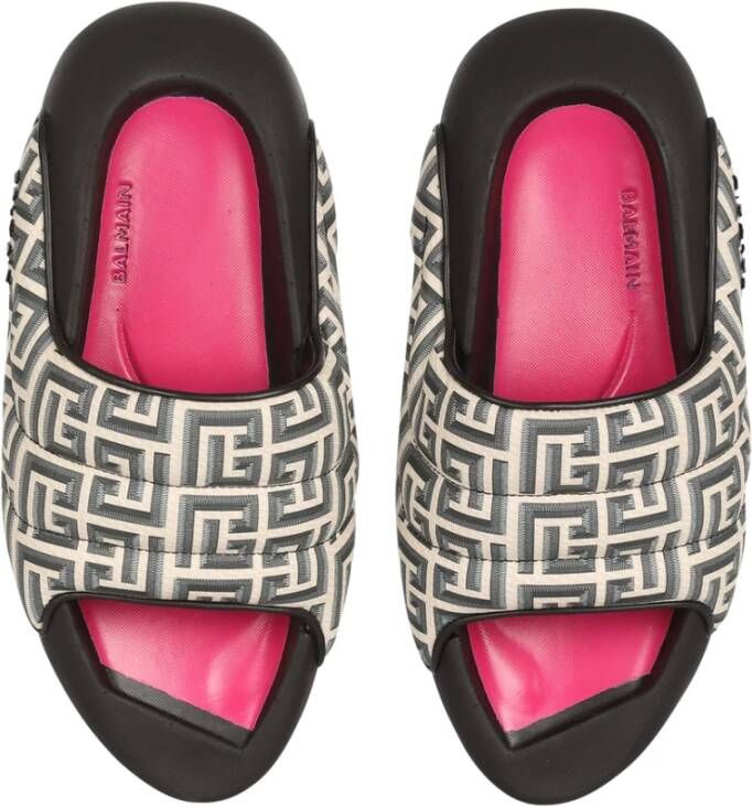 Balmain Quilted leather B-It mules with monogram print Zwart Dames