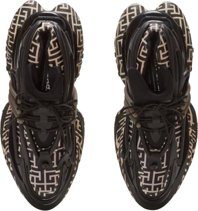 Balmain Neopreen en leren eenhoorn lage sneakers Black Heren