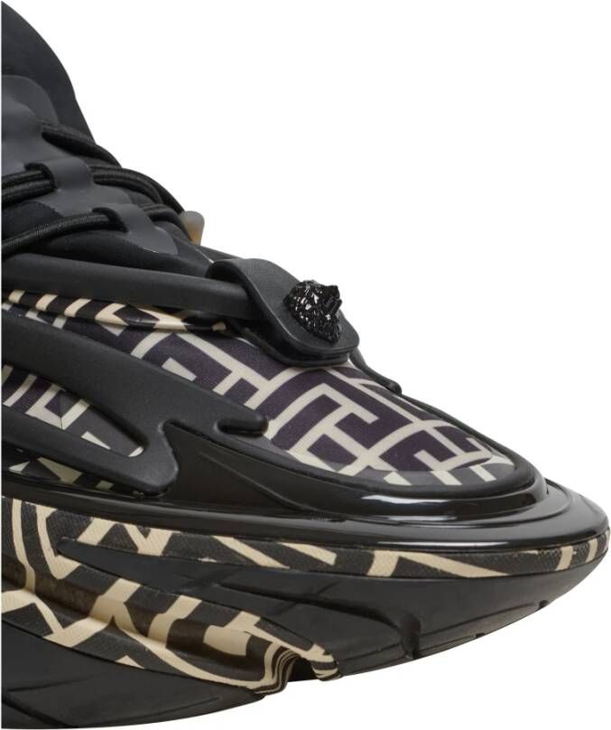 Balmain Neopreen en leren eenhoorn lage sneakers Black Heren