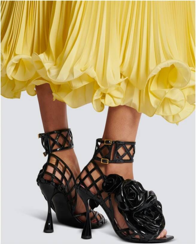 Balmain Patentleren Eden sandalen met open grid en bloemen Black Dames