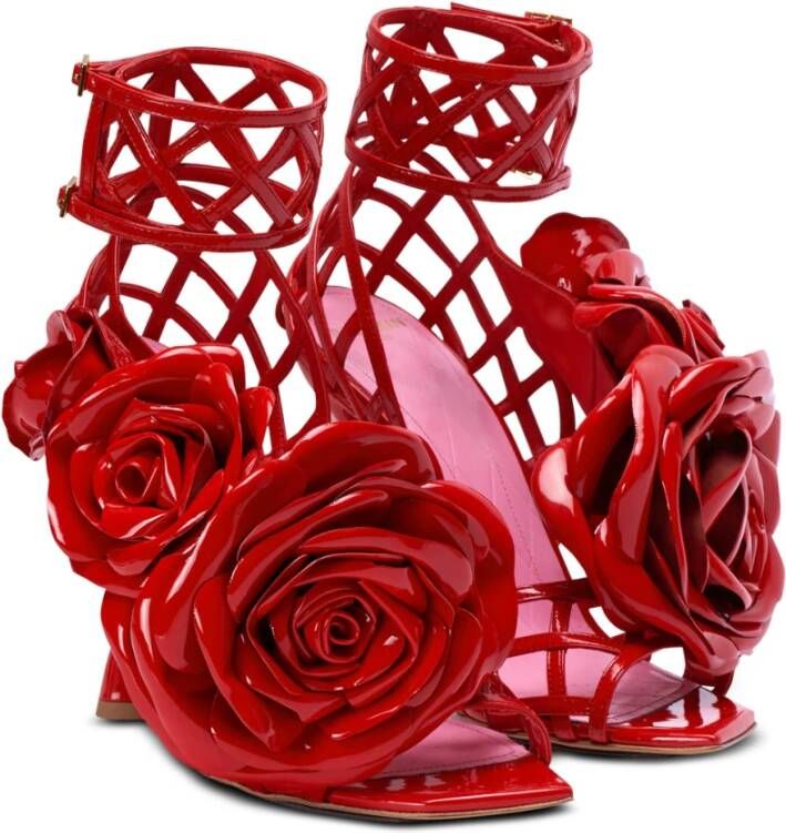 Balmain Patentleren Eden sandalen met openwerk rooster en bloemen Red Dames