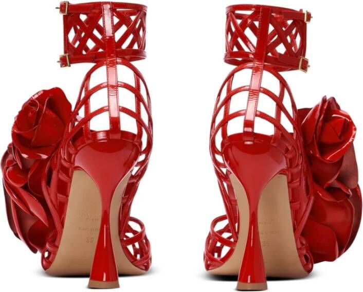 Balmain Patentleren Eden sandalen met openwerk rooster en bloemen Red Dames