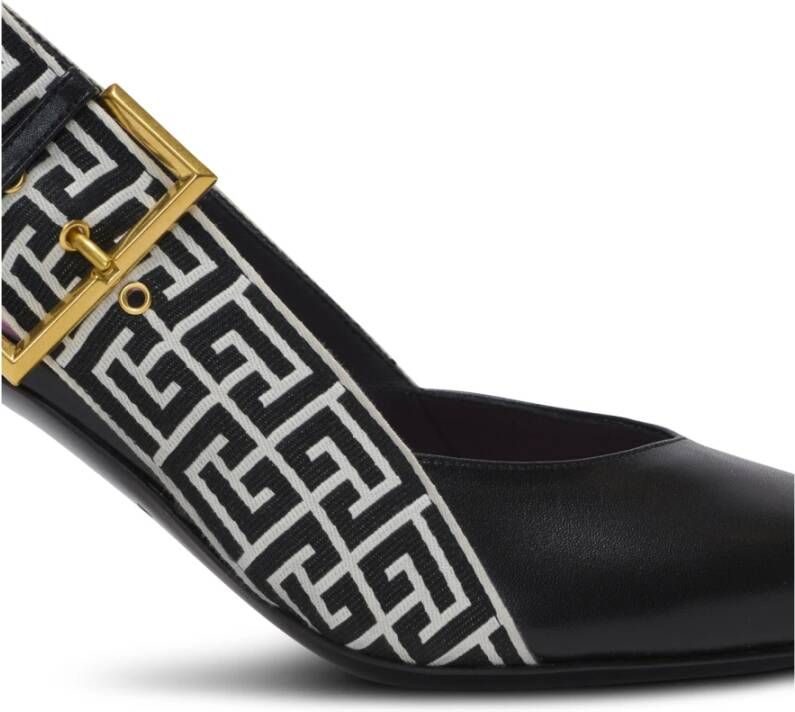 Balmain Ruby stilet slingbacks in kalfsleer en PB Labyrinth canvas Black Dames