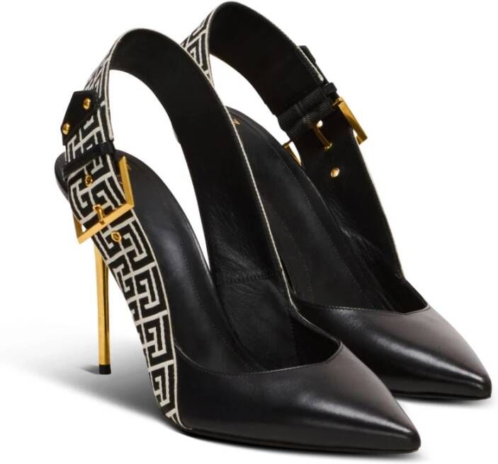 Balmain Ruby stilet slingbacks in kalfsleer en PB Labyrinth canvas Black Dames