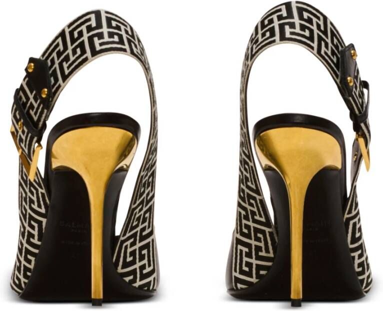 Balmain Ruby stilet slingbacks in kalfsleer en PB Labyrinth canvas Black Dames