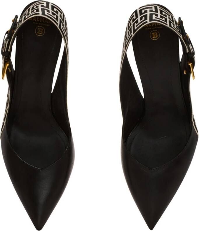 Balmain Ruby stilet slingbacks in kalfsleer en PB Labyrinth canvas Black Dames