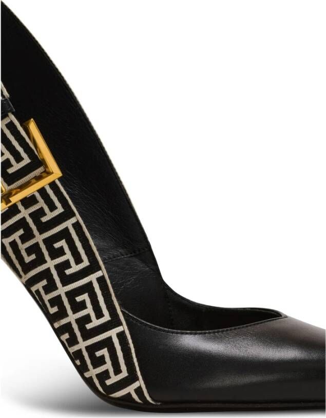 Balmain Ruby stilet slingbacks in kalfsleer en PB Labyrinth canvas Black Dames