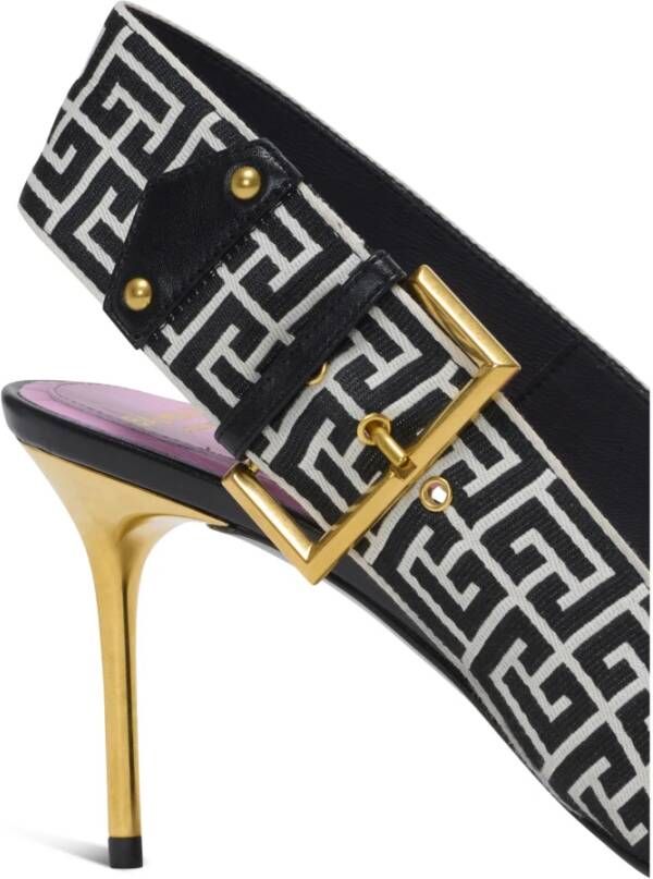 Balmain Ruby stilet slingbacks in kalfsleer en PB Labyrinth canvas Black Dames