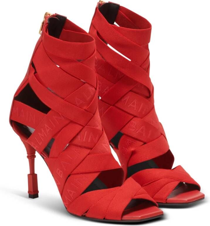 Balmain Sandales Moneta en cuir et élastique à logo Rood Dames