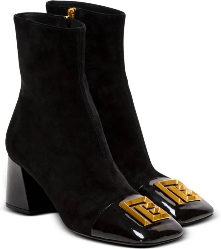 Balmain Suede Edna enkellaarzen met lakleren tenen Black Dames