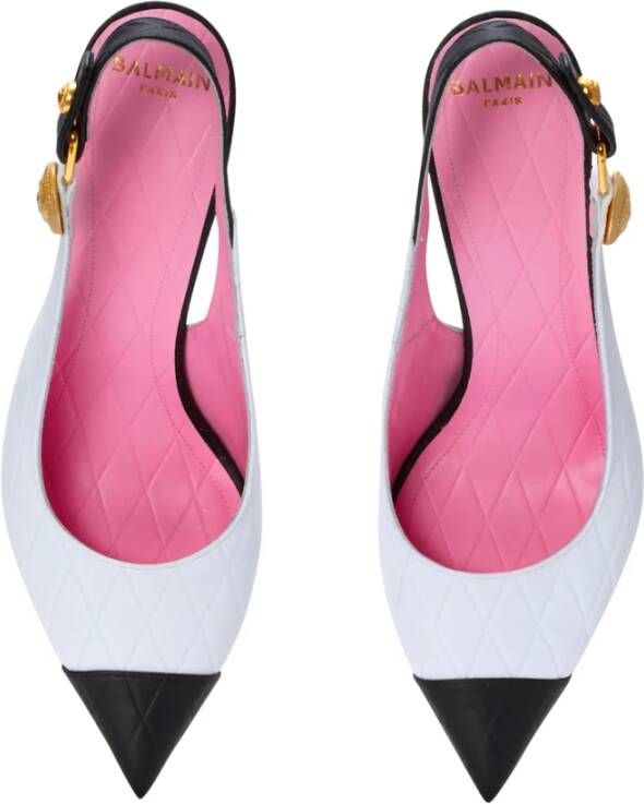 Balmain Twee-tone kalfsleren Eva pumps met een reliëf ruitmotief White Dames