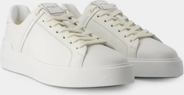 Balmain Witte Leren Court Sneakers White Dames