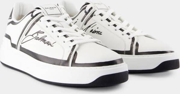 Balmain Witte Leren Court Sneakers White Heren