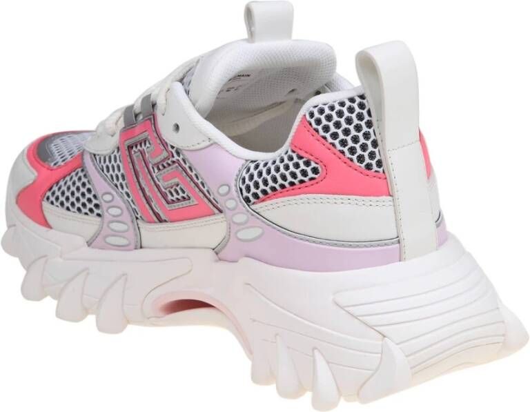 Balmain Witte Roze Sneakers van Leer en Mesh Multicolor Dames