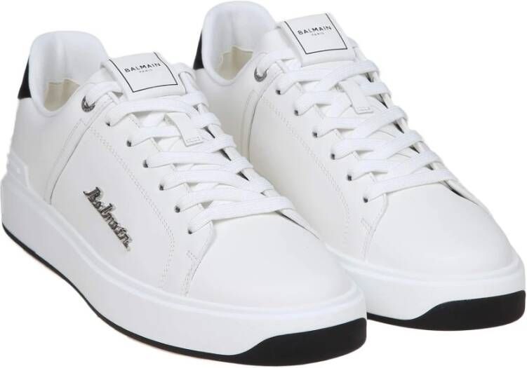 Balmain Wit zwart kalfsleren sneakers ronde neus White Heren