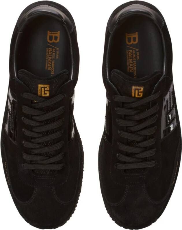 Balmain Zwaan suède en lakleren sneakers Black Heren