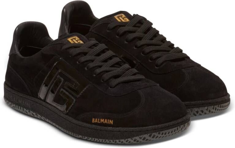 Balmain Zwaan suède en lakleren trainers Black Heren