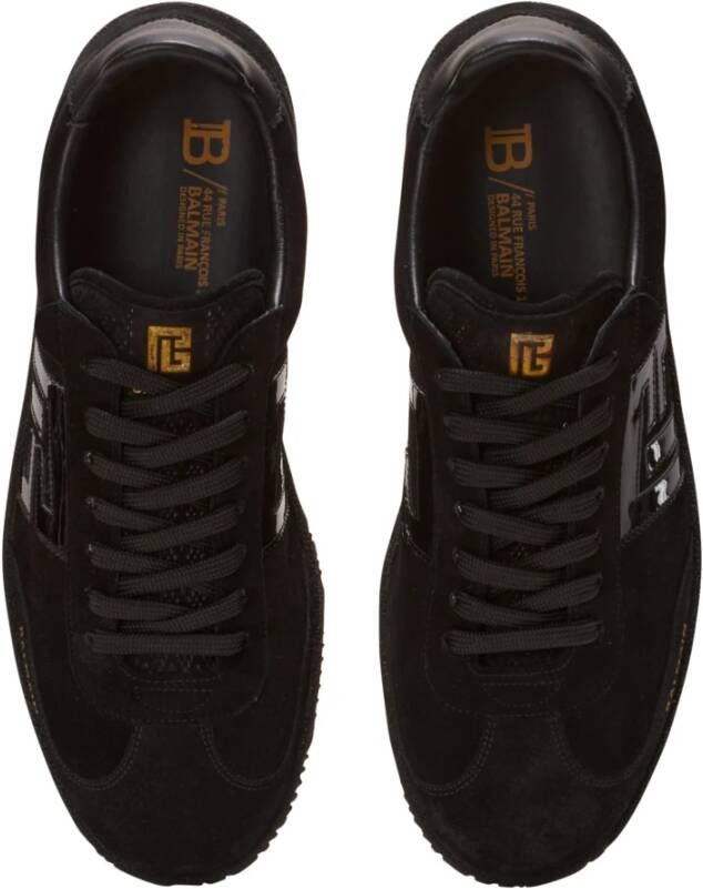 Balmain Zwaan suède en lakleren trainers Black Heren