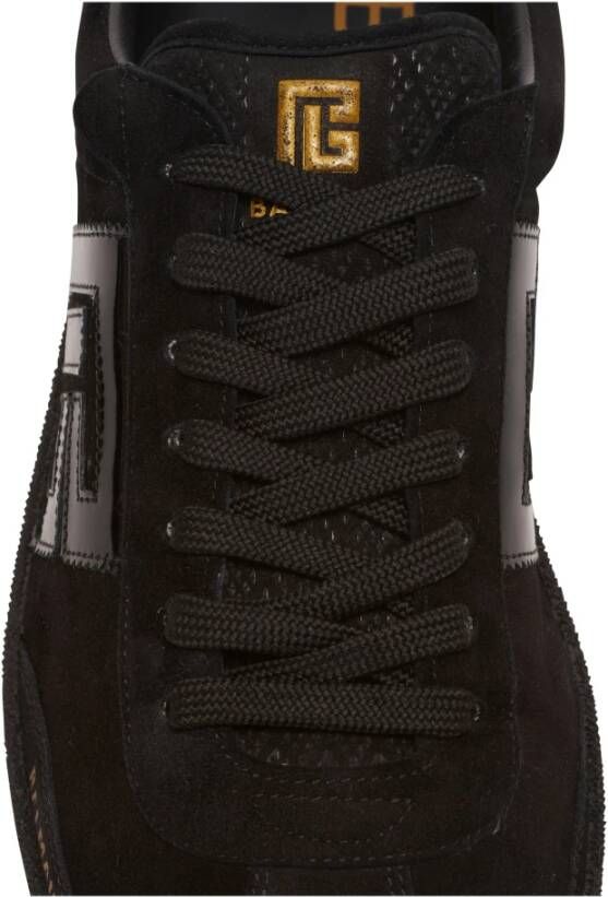 Balmain Zwaan suède en lakleren trainers Black Heren