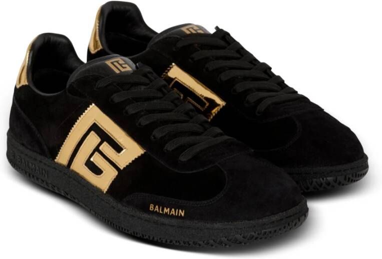 Balmain Zwaan suède en lakleren trainers Black Heren