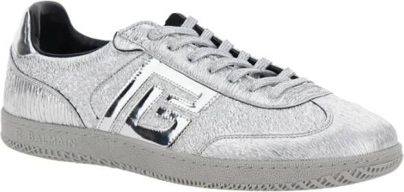 Balmain Zwaan-Textuur Spiegel Leren Sneakers Gray Heren