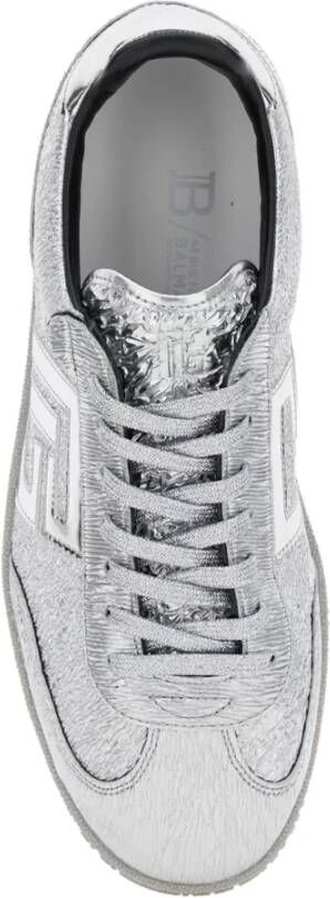 Balmain Zwaan-Textuur Spiegel Leren Sneakers Gray Heren