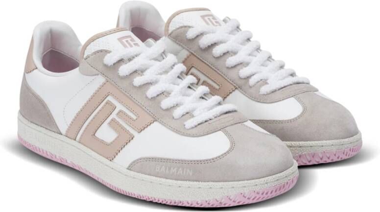 Balmain Zwaan trainers in kalfsleer en suède Beige Dames