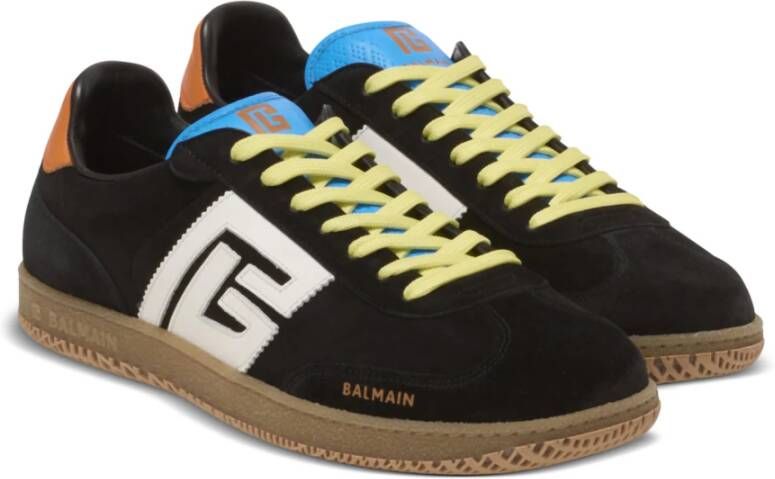 Balmain Zwaan trainers in kalfsleer en suède Black Heren