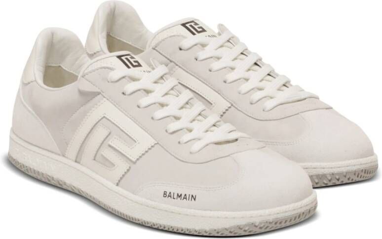 Balmain Zwaan trainers in kalfsleer en suède White Heren