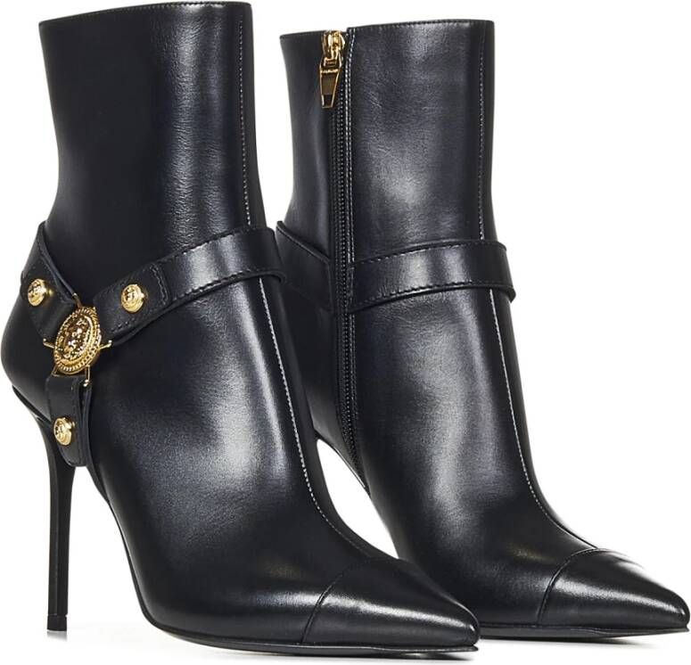 Balmain Zwarte Enkellaarzen met Leeuwenmunt Hardware Black Dames