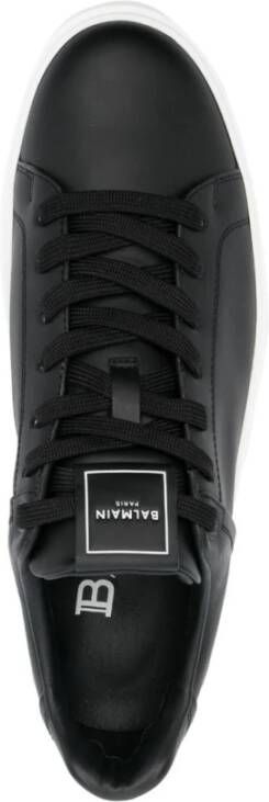 Balmain Zwarte Leren Sneakers Ronde Neus Vetersluiting Black Heren