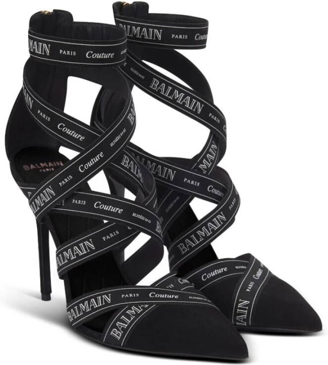 Balmain Zwarte Stiletto Hak Suède Afwerking Black Dames