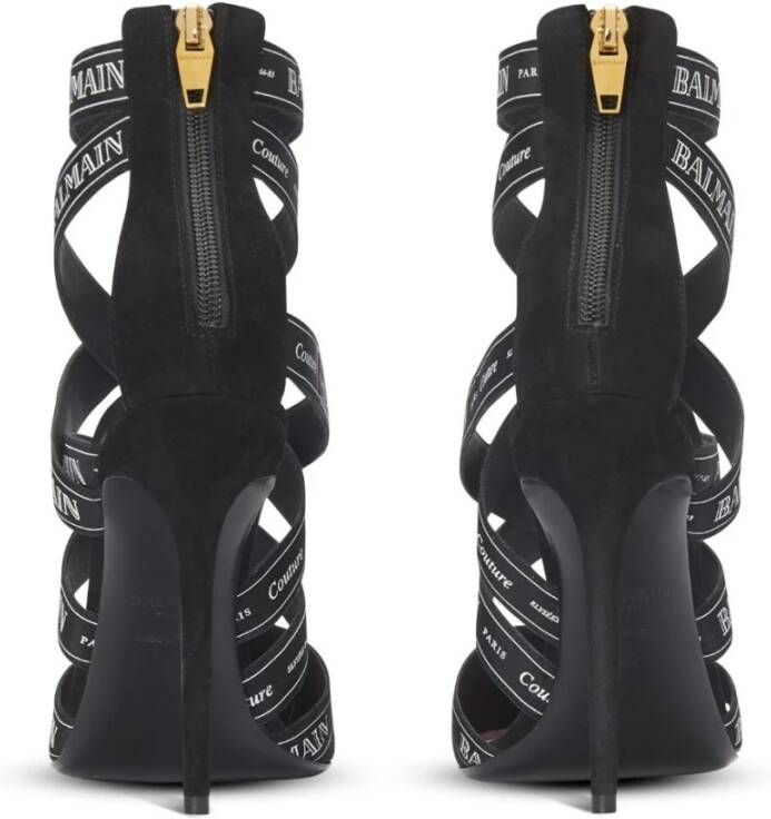 Balmain Zwarte Stiletto Hak Suède Afwerking Black Dames