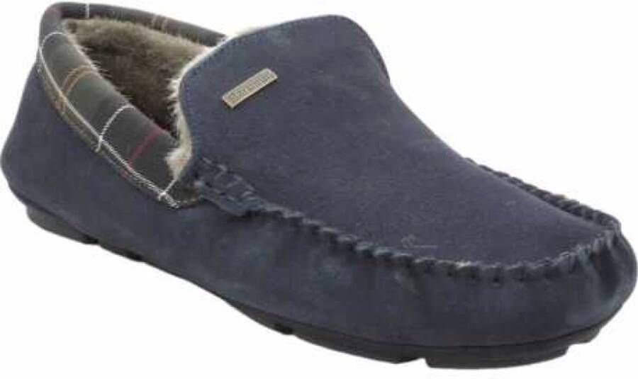 Barbour Navy Sheepskin Moccasin Slippers Monty Blue Heren