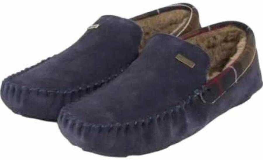 Barbour Navy Sheepskin Moccasin Slippers Monty Blue Heren