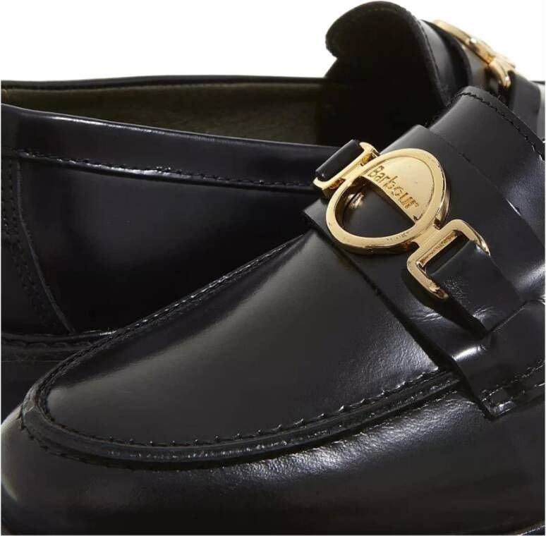 Barbour Zwarte Leren Schoenen met Gouden Logo Black Dames