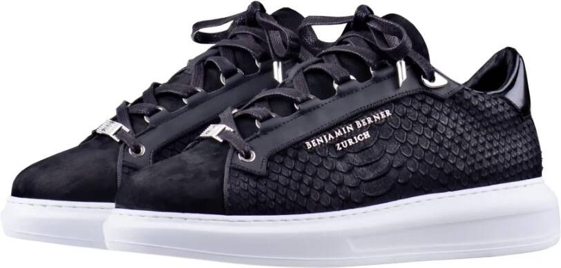 Benjamin Berner Zwarte Python Schoenen met Witte Zool Black Heren