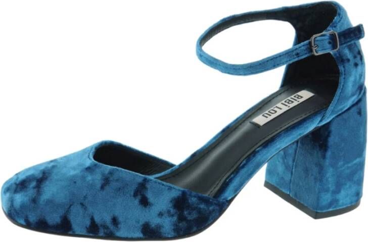 Bibi Lou Heldere Blauwe Fluweel Enkelband Hakken Blue Dames